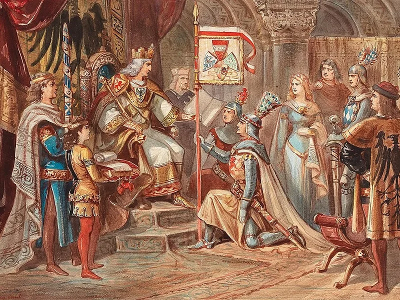 1837-Franz Gaul - Il re Rodolfo I infeuda i suoi due figli Albrecht e Rodolfo II con i ducati Austria, Stiria, Carinzia e Carniola